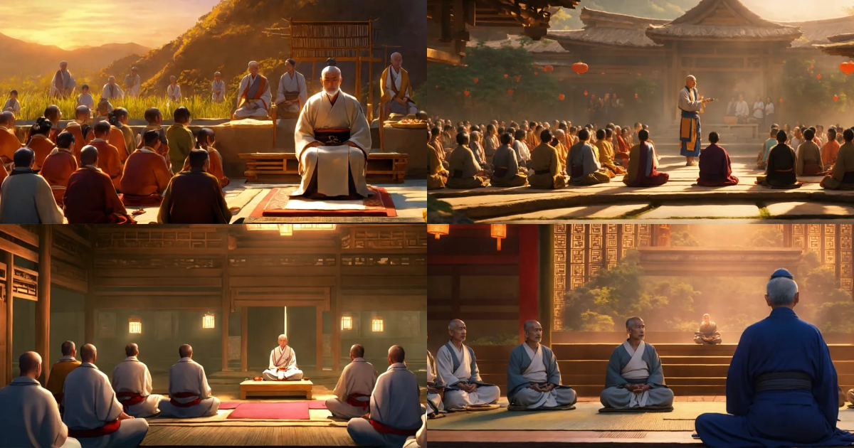 Lexica - Create an image of the Zen master preaching to a group of ...