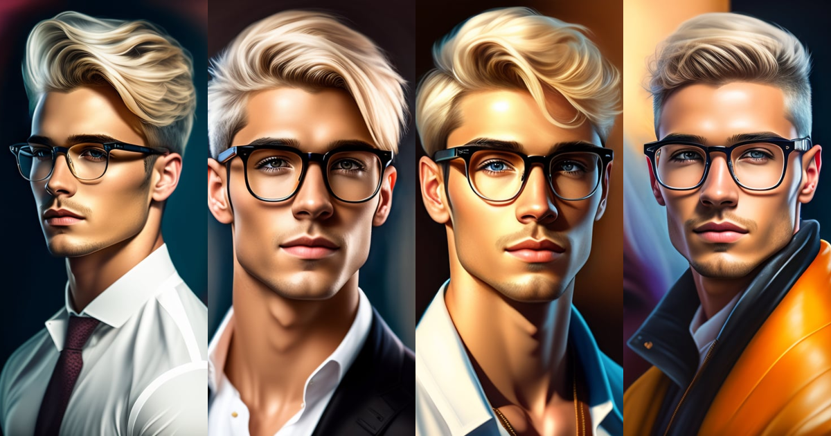 Lexica - Portrait of a blonde, male, short hair samuray, with glasses ...