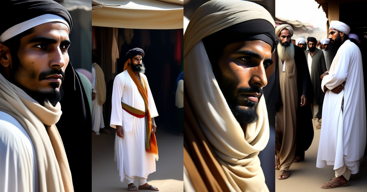 Lexica - One taliban fighter man in white robe and a scarf and pakol in ...
