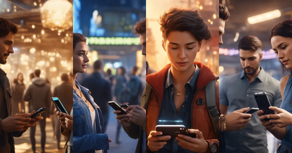 Lexica - Day, a man and a woman holding phones in their hands which ...