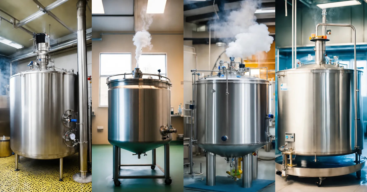 Lexica - Steaming stainless steel tank with open lid filled with liquid ...