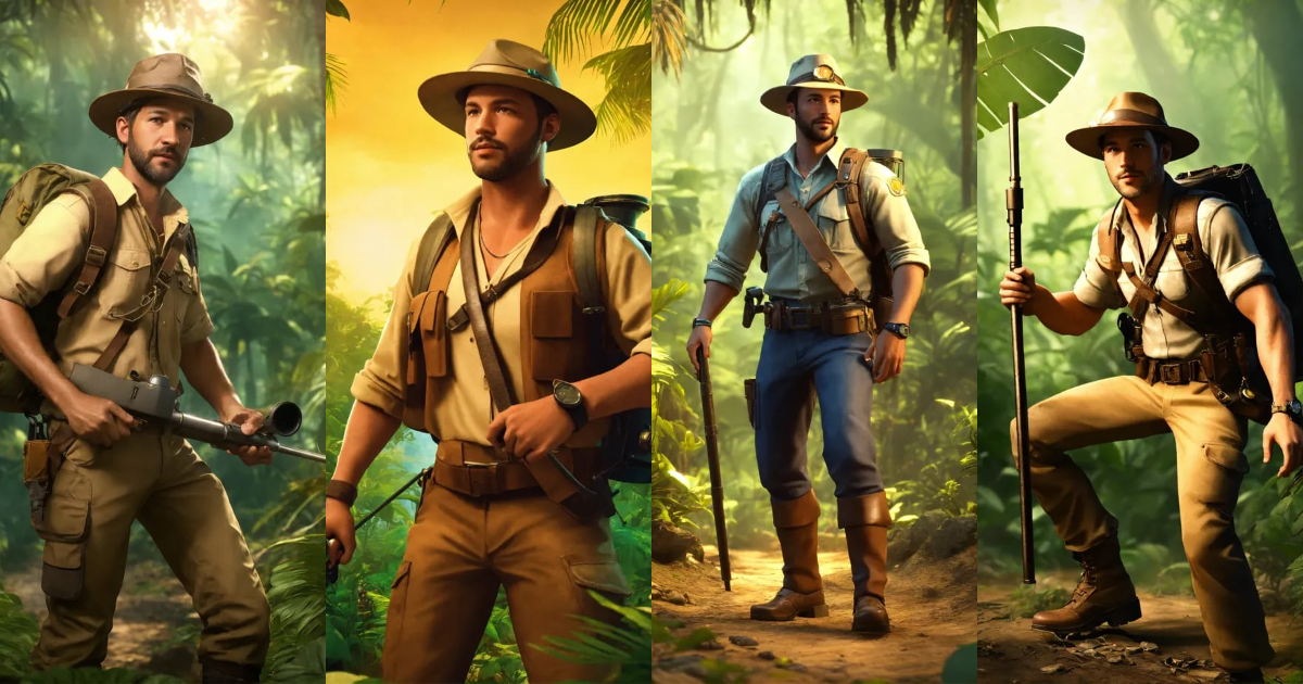 Lexica - A 35-years-old Treasure Hunter with a explorer hat and dressed ...