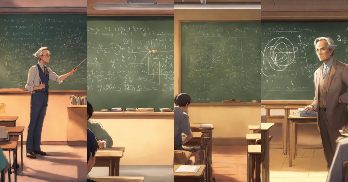 Lexica - Professor at a chalkboard in front of a classroom doing math ...