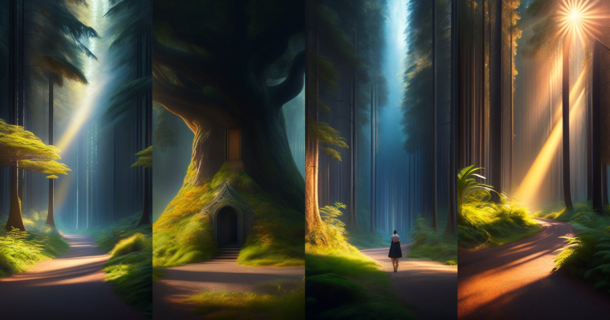 Lexica - A big fantastical forest, god rays, hyper realistic