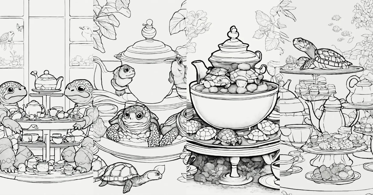 Lexica - A turtle tea party, minimalism, line art for a coloring page ...