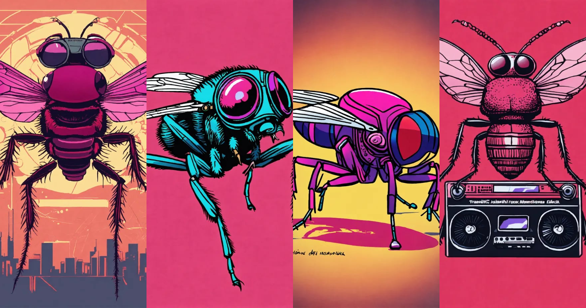 Lexica - A fly with sunglasses and a boombox on its leg, in the style ...
