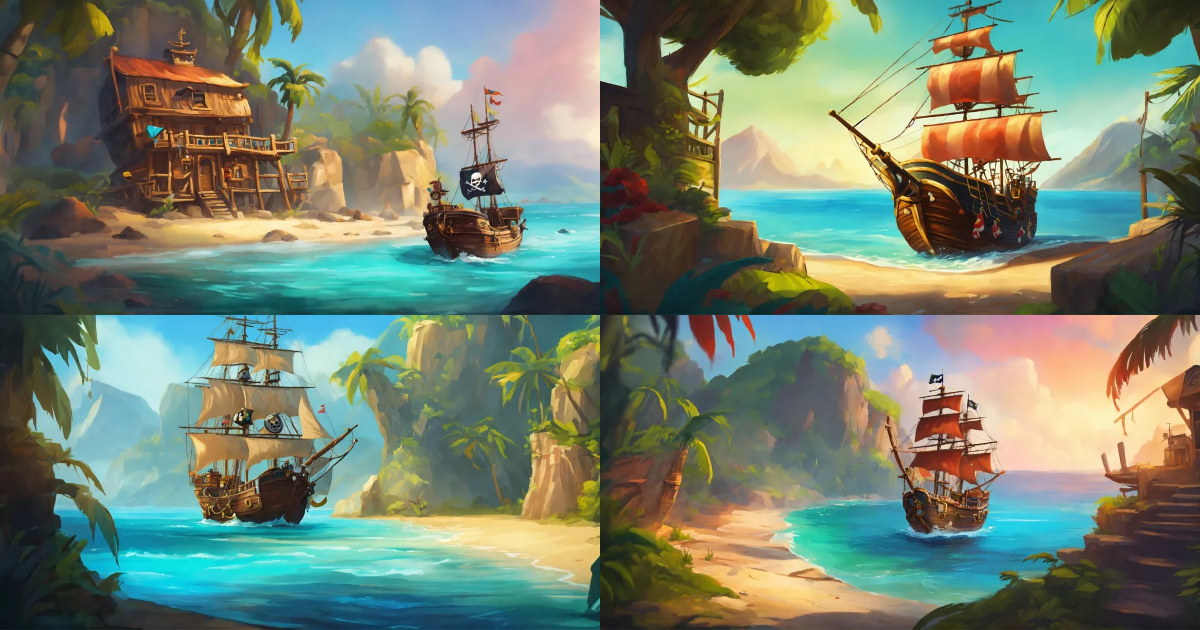 Lexica - Pirate slot game background landscape, realistic cartoon oil ...