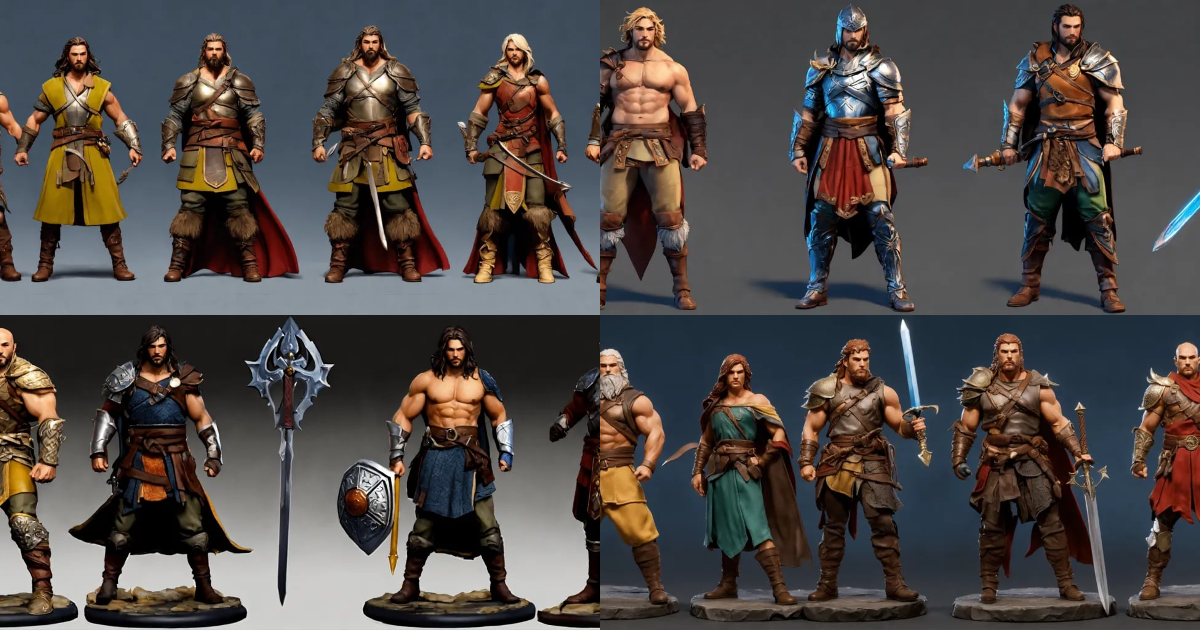 Lexica - 4 realistic full body fighters figures, fantasy, mighty ...