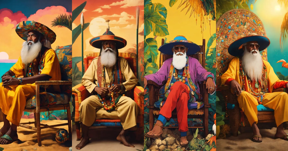 Lexica - A wise old man with white beard and bakoua hat in a tropical ...