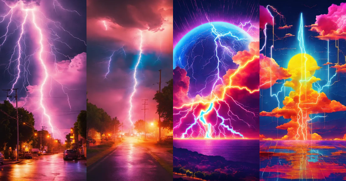 Lexica - Please generate a neon image in a collage design with a ...