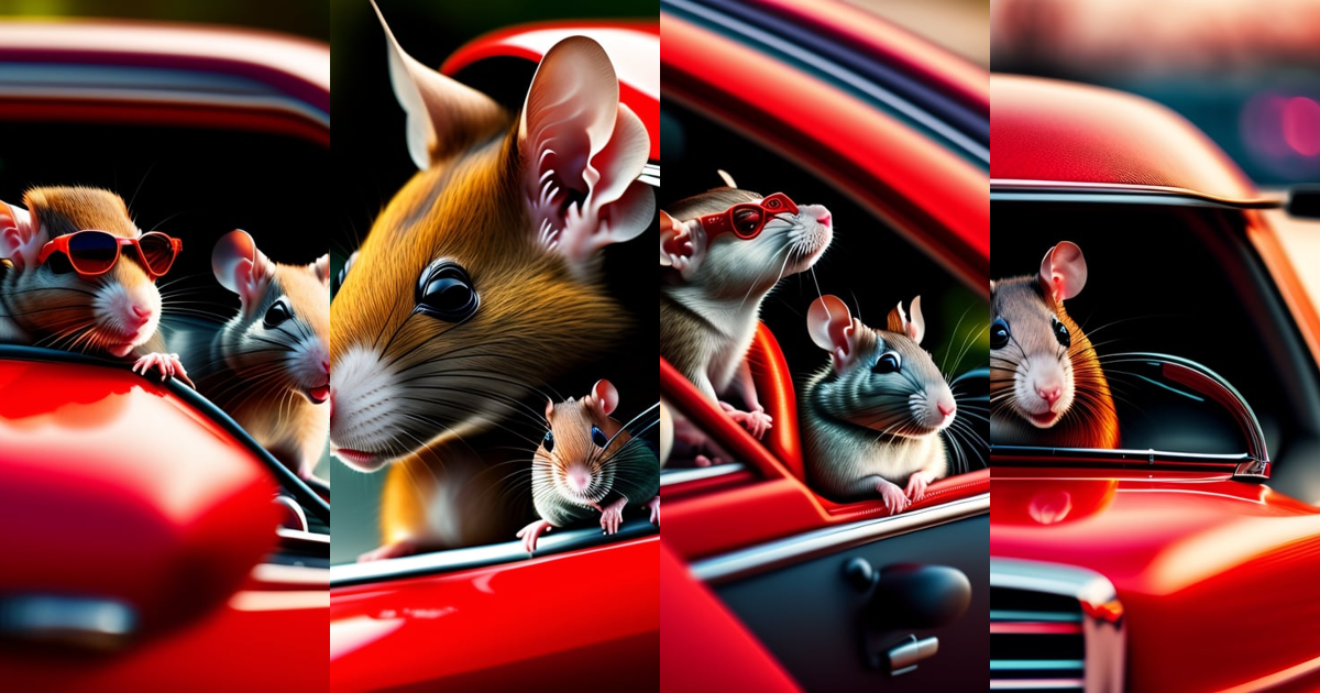 Lexica - A rat drives a red Mercedes, next to him sits a rat lady with ...