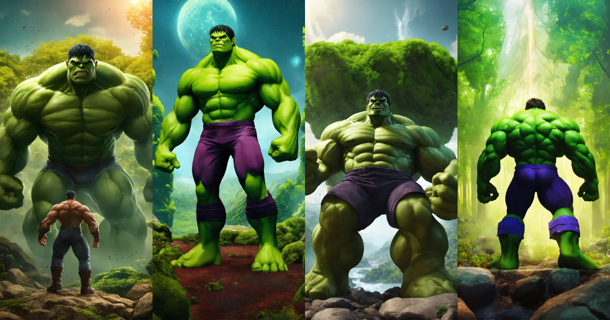 Lexica - 5 Hulk In Multiverse, nature background, 2D render