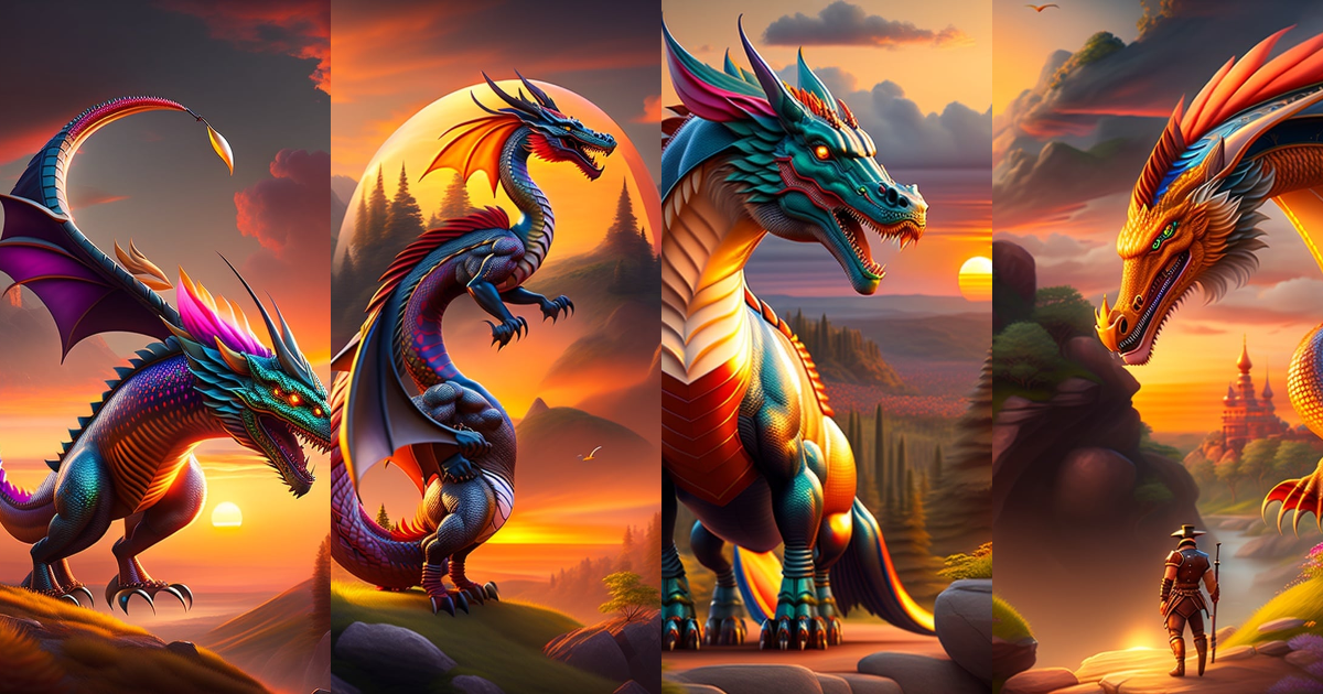 Lexica - Dragon, sunset, friendly, human riding dragon, fantasy city in ...