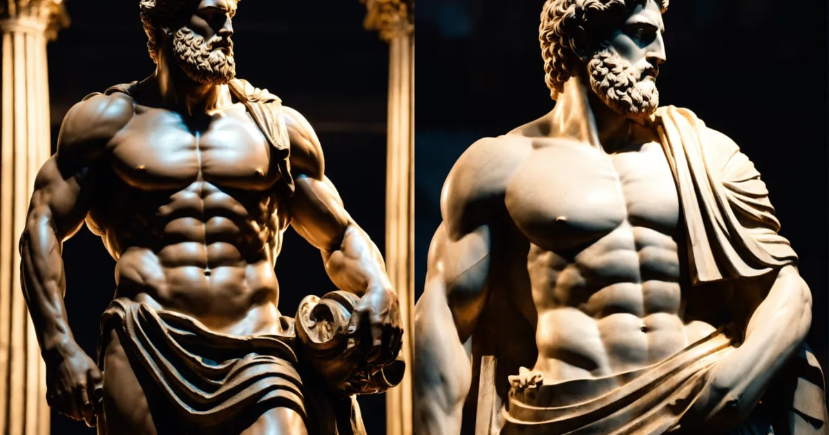 Lexica - Stoic greek statue with very muscular body in profile, strong ...