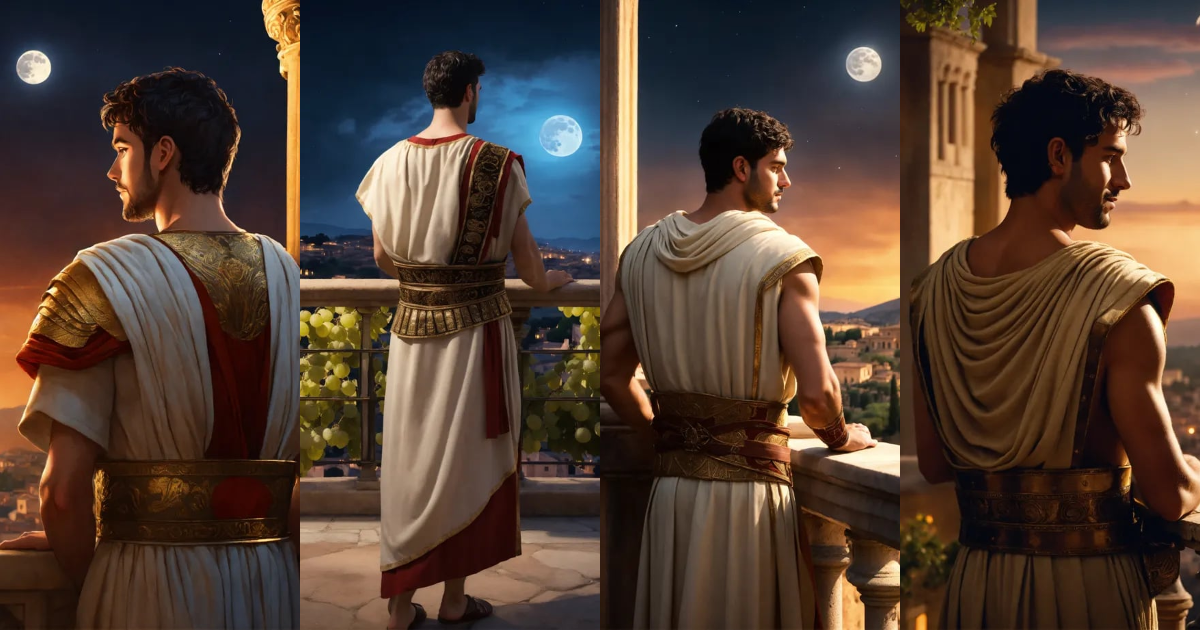 Lexica - Back view of a young tall noble thin athletic hieratic ...
