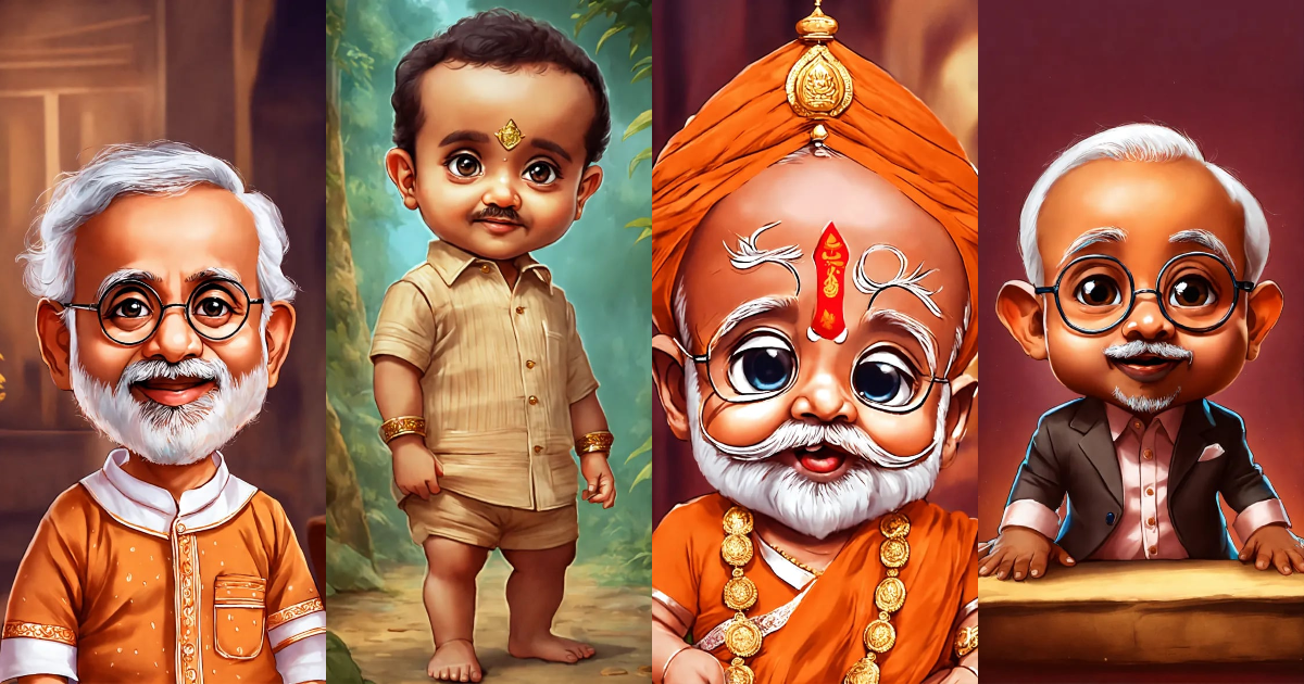 Lexica - Narendra Modi as a cute baby cartoon, big eyes Ultra realist