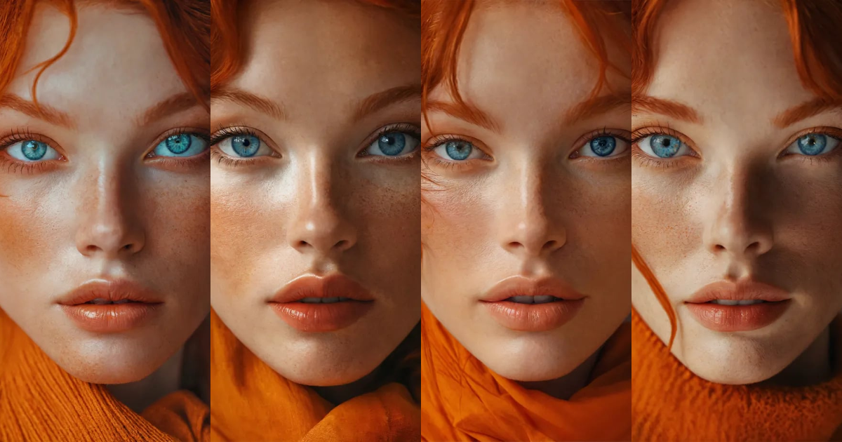 Lexica - A beautiful model with red hair and blue eyes, wearing ...