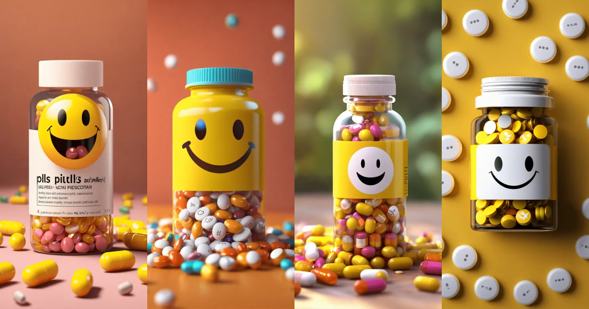 Lexica - Tiny pills with smiley faces on pills, that are inside of a ...