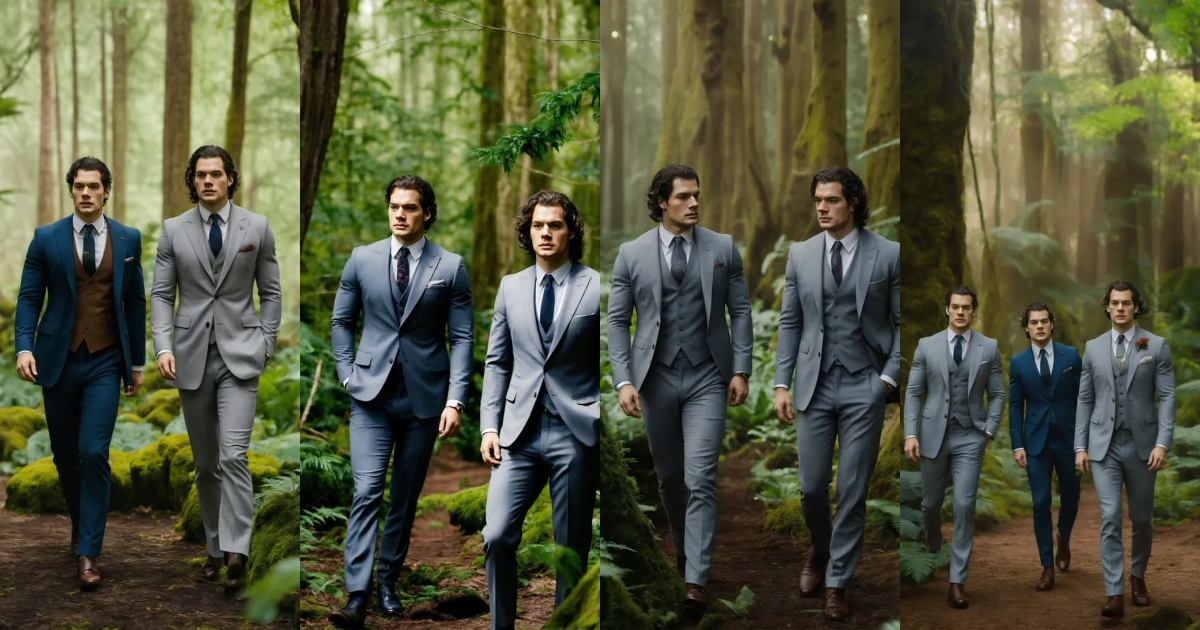 Lexica - Henry Cavill and Harry Styles in pale grey vested suit and ...