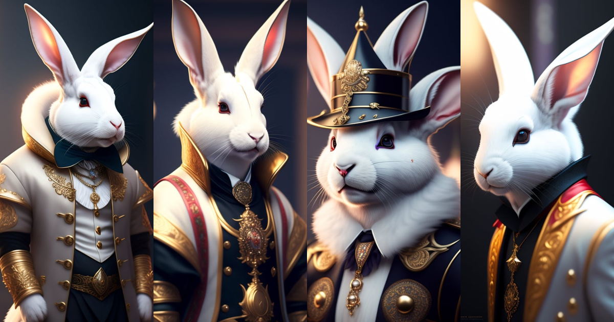 Lexica - An anthropomorphic white rabbit, male wizard face, dressed as ...