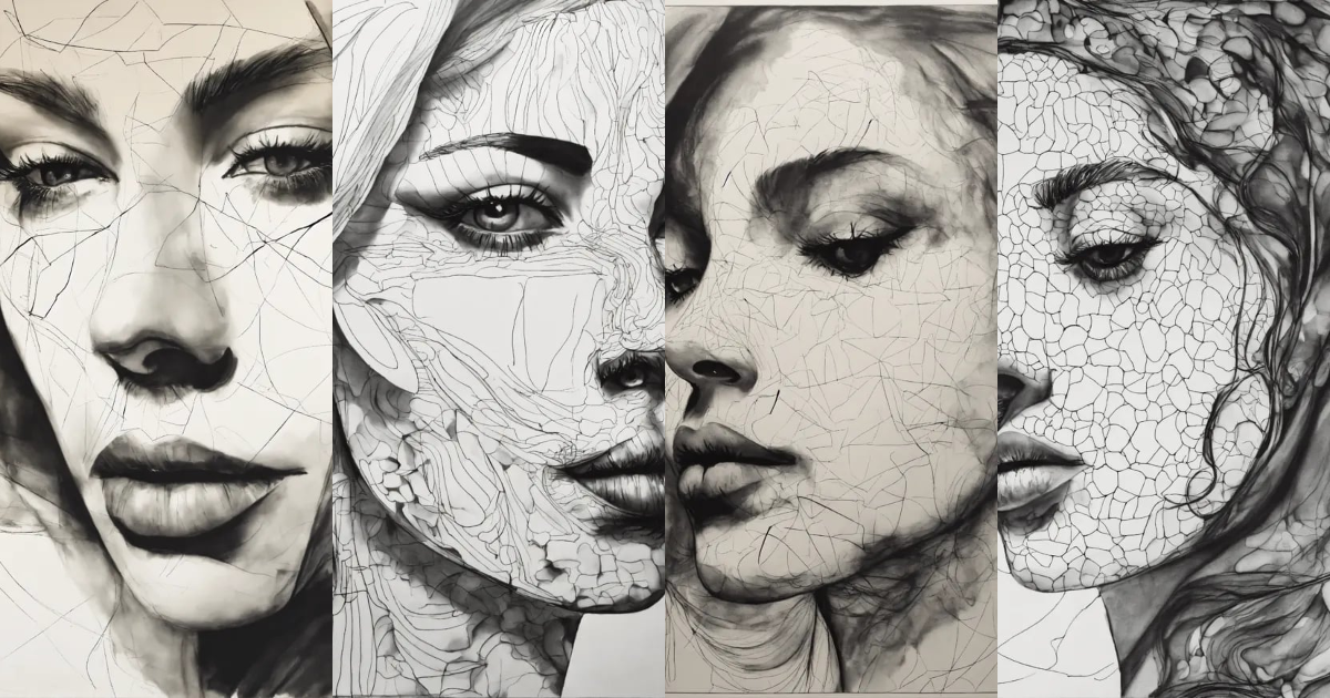 Lexica - A black and white drawing of a woman's face, an abstract ...
