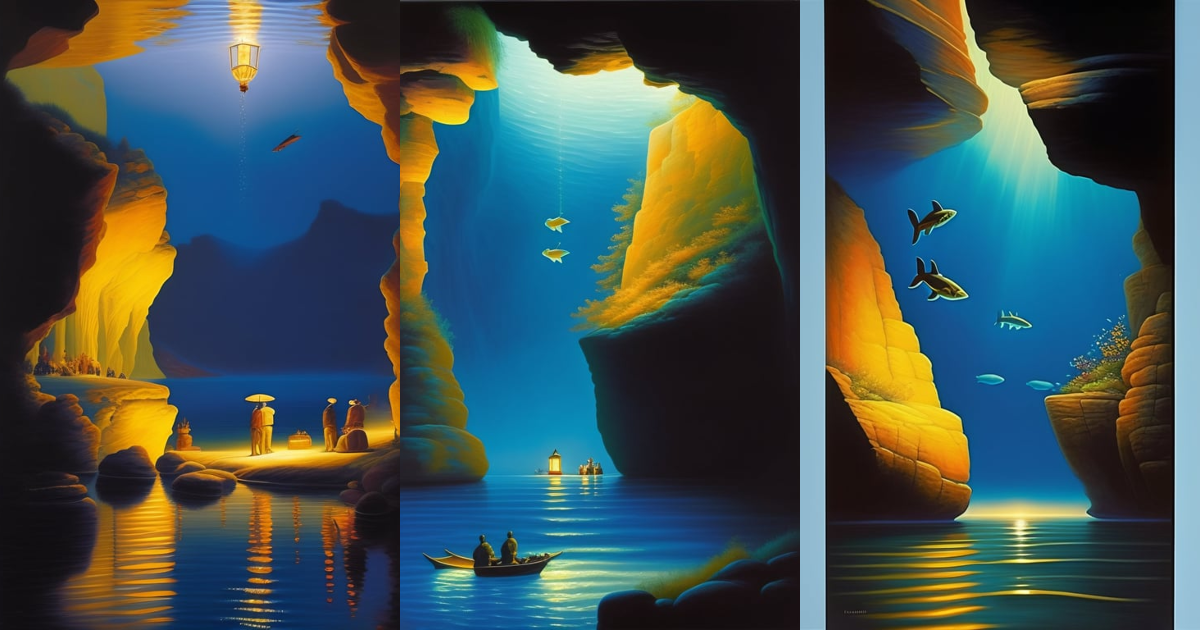 Lexica - The painting by Evgeny Lushpin shows a stunning cave grotto ...