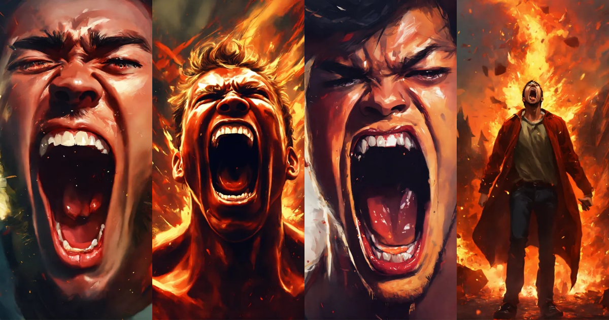 Lexica - A person screaming in anger, full scene, digital art