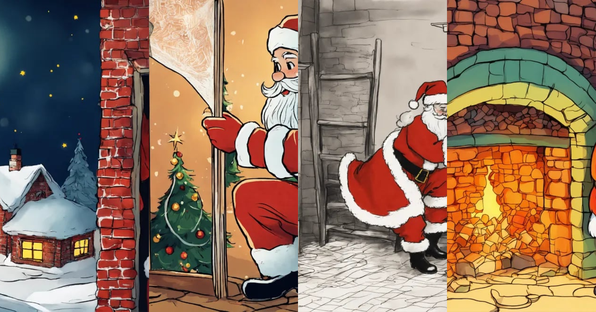 Lexica - Santa Claus, trapped, chimney, children's drawing