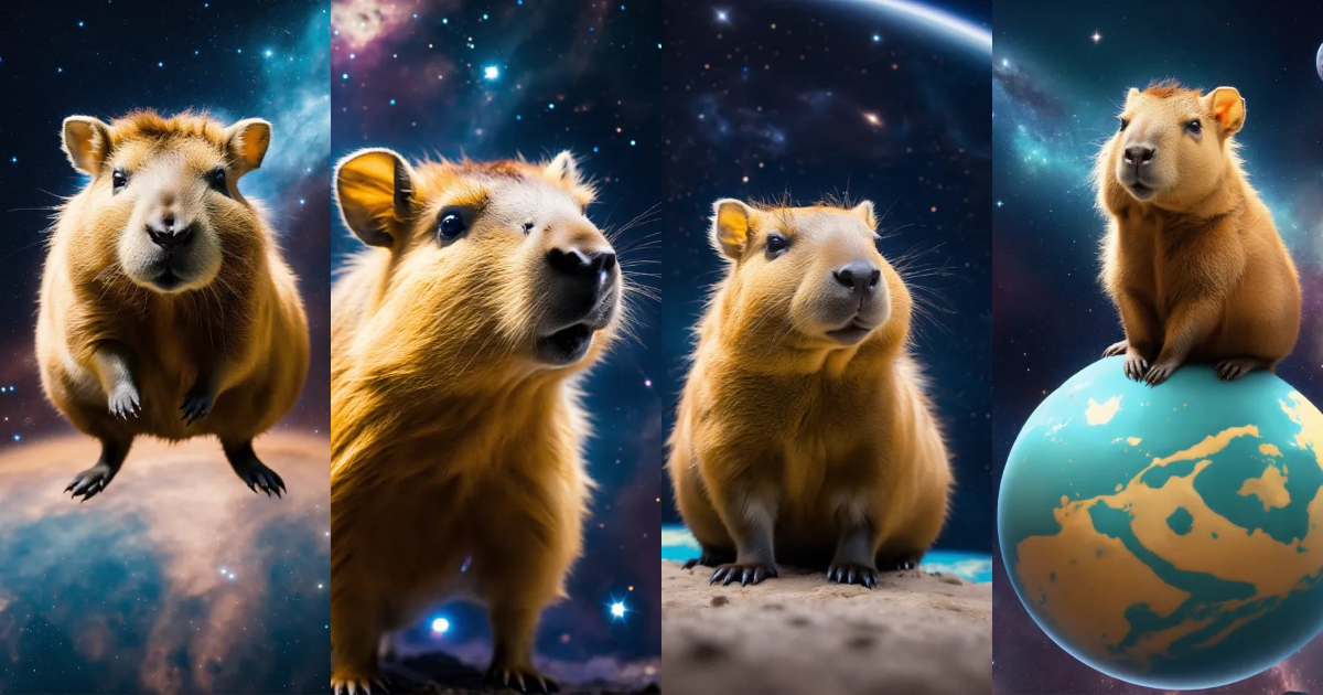 Lexica - A cute baby capybara, floating in space