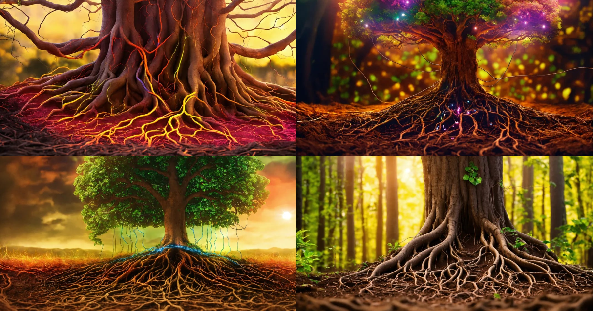 Lexica - Cut through image of vibrant tree roots made of electricity ...