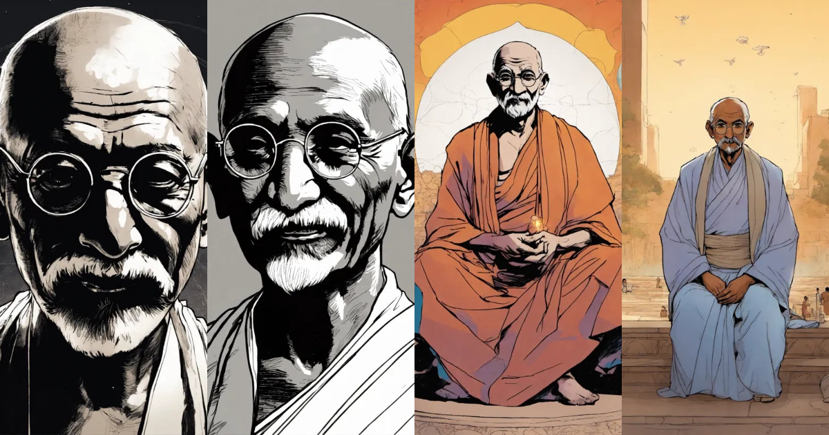 Lexica - Imagine Gandhi drawn minimally by Jim Lee.