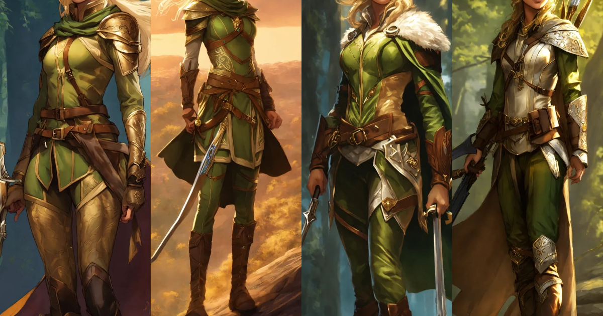 Lexica - Full body image, Elf Ranger, blonde hair, commanding presence ...