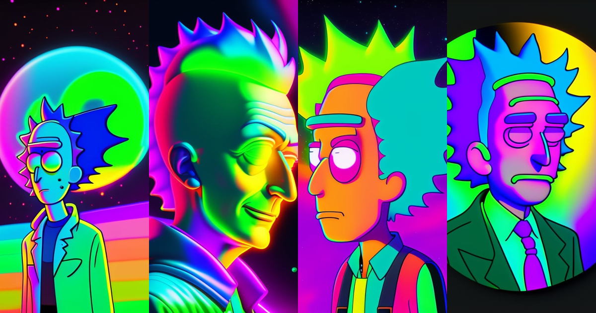 Lexica - Rick and Morty in a neon puntillism style would likely depict ...