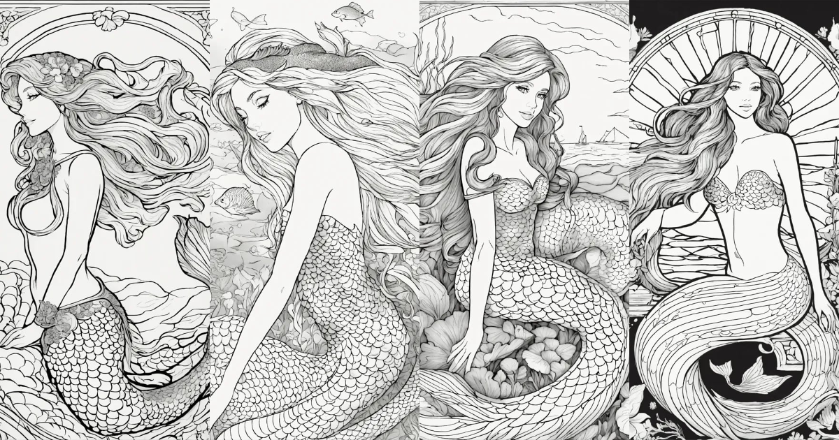 Lexica - Create an intricate and captivating uncolored mermaid ...