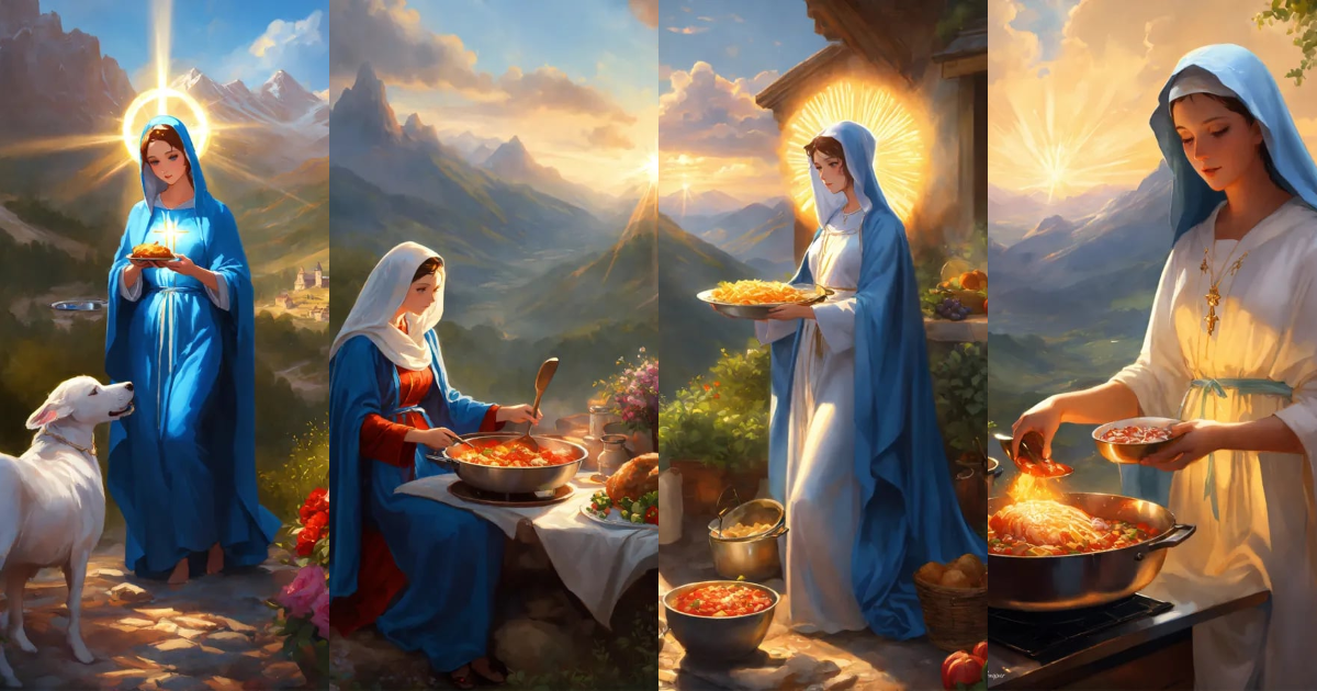 Lexica - Virgin mary mother of jesus cooking dinner full body with ...