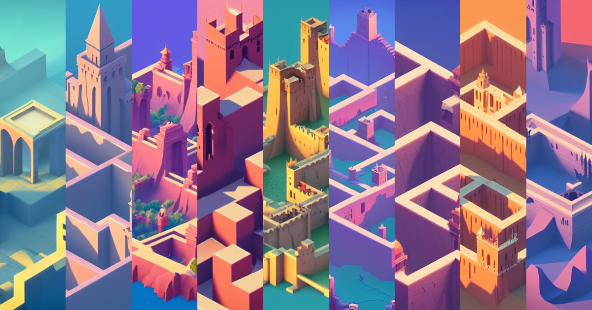 Lexica - A low poly isometric render of granada in the style of ...