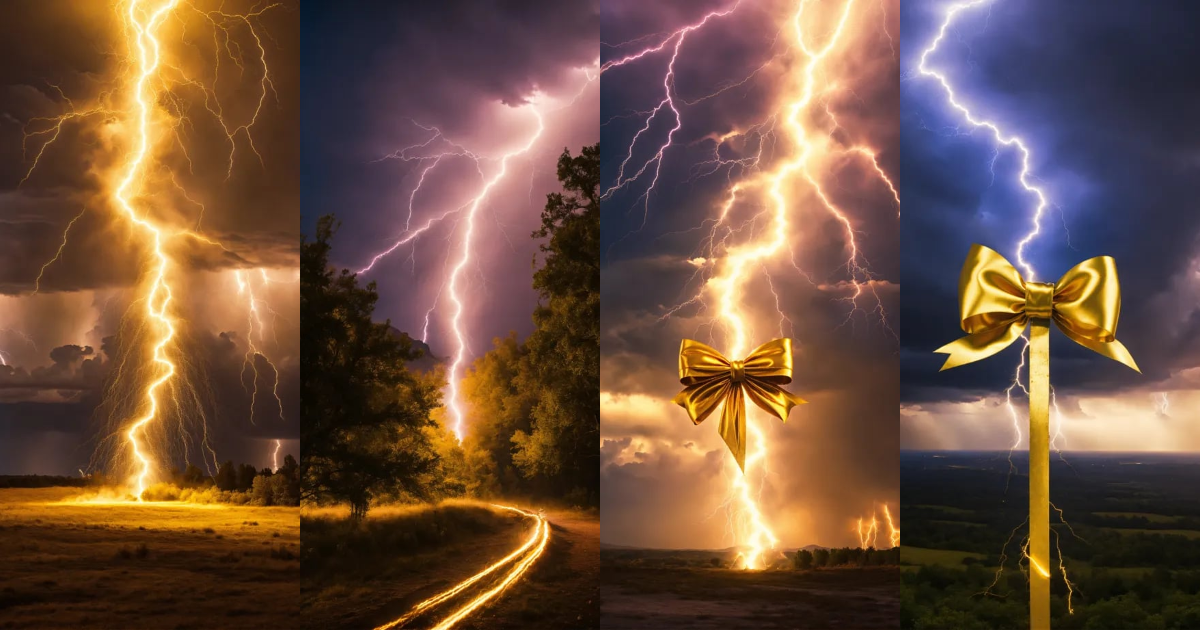 Lexica - Gold bow with lightning shooting down from the sky