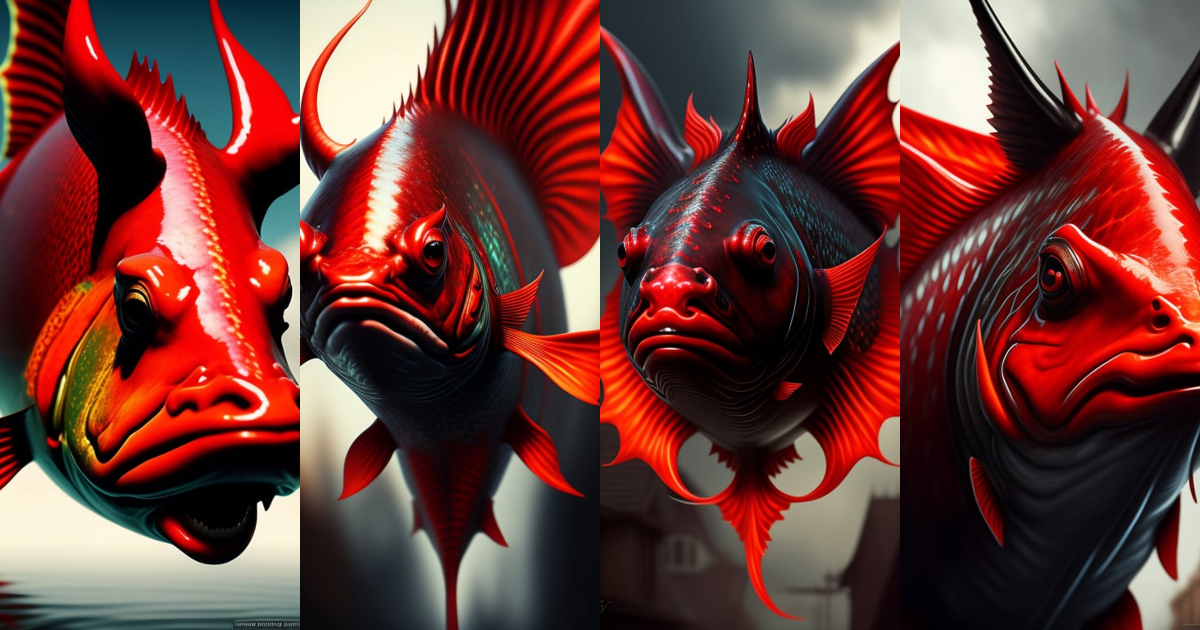 Lexica - Demonic fish with red horns, painting in the style of norman ...