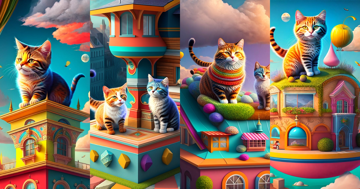 Lexica - 3D cartoon art, painting, Cats on the roof, rendering ...