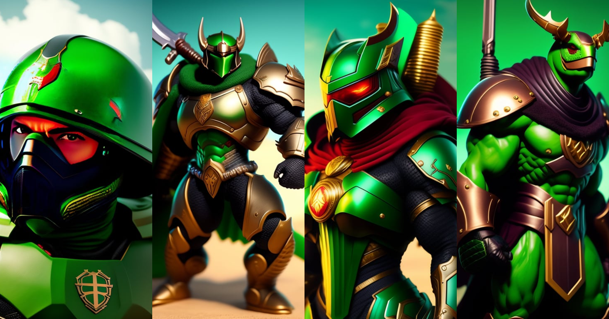 Lexica - A green turtle as the doomslayer,