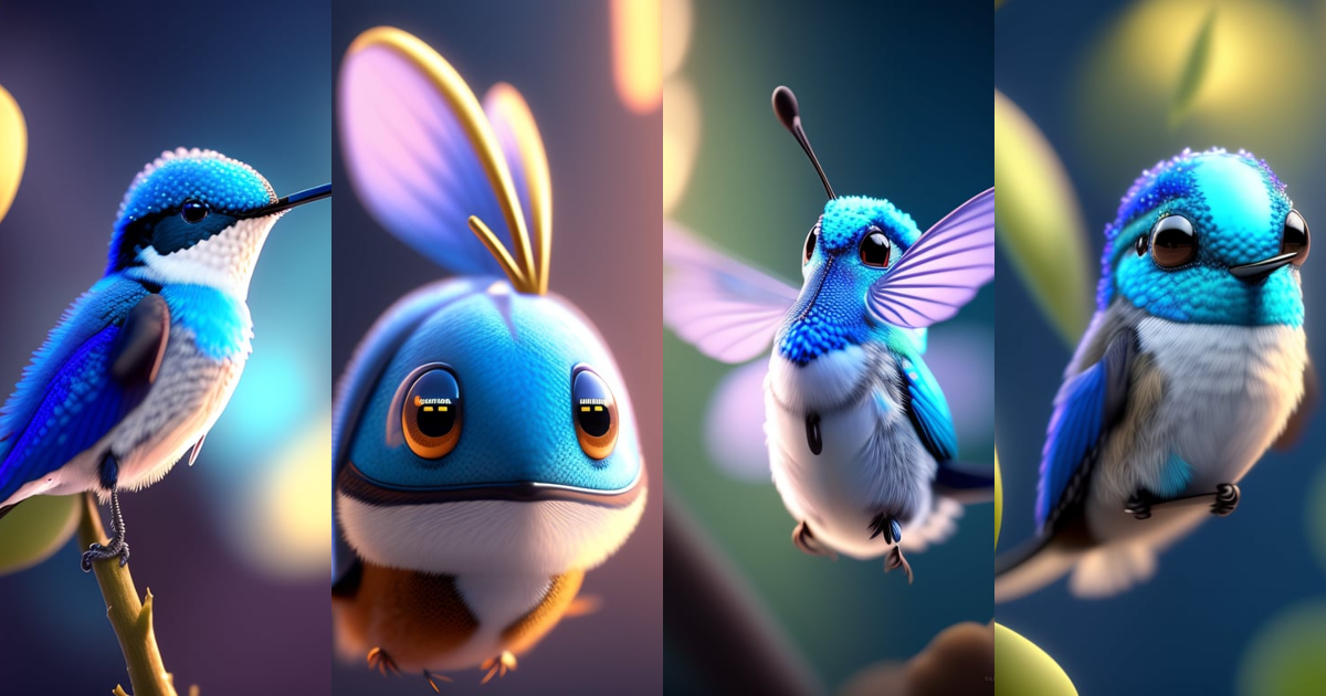 Lexica - Cute adorable little blue hummingbird waving and smiling ...