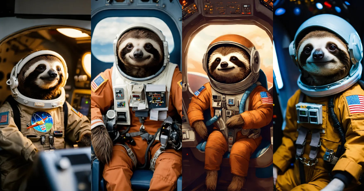 Lexica - A cute and tiny sloth captain inside the Space Shuttle's ...