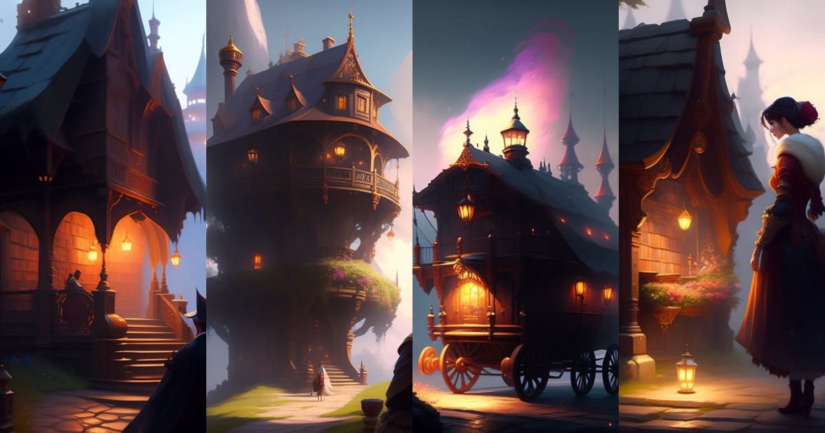 Lexica - A moving library, by greg rutkowski e thomas kinkade, fantasy ...
