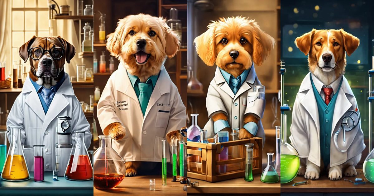 Lexica - Create a picture of a dog as a renowned scientist, dressed in ...
