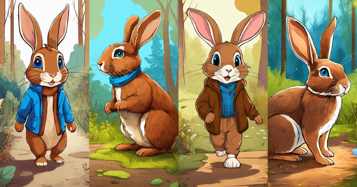 Lexica - A young brown rabbit with whith storyteller and blue eyes ...