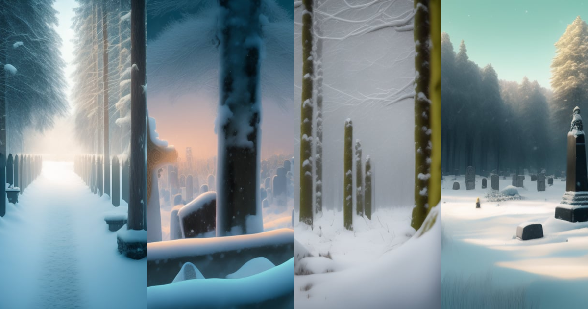Lexica - A portrait of a cemetery, snow, winter, fov, trees without ...