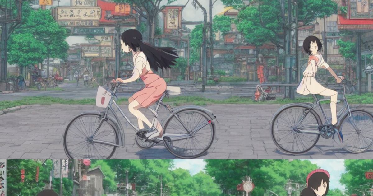 Lexica - Anime girl riding bicycle in highly detailed japanese city ...
