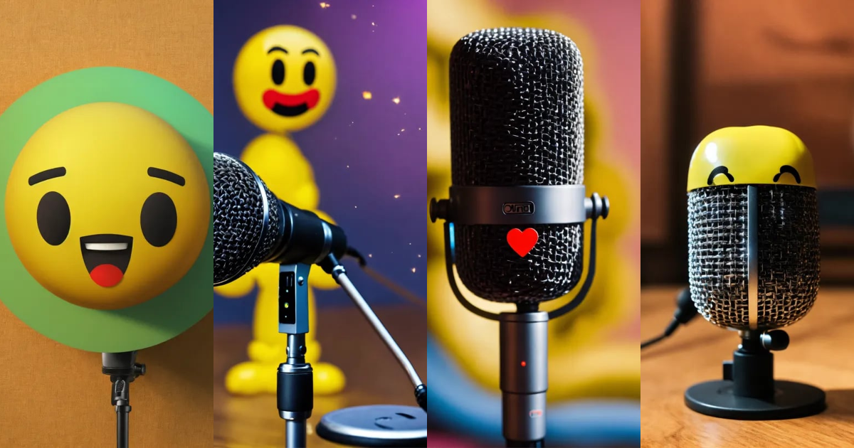 Lexica - Microphone and a non-emotional emoji