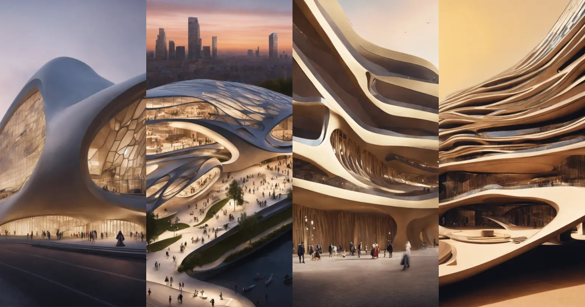 Lexica Zaha Hadid surrealist opera in the city made of moleskin.