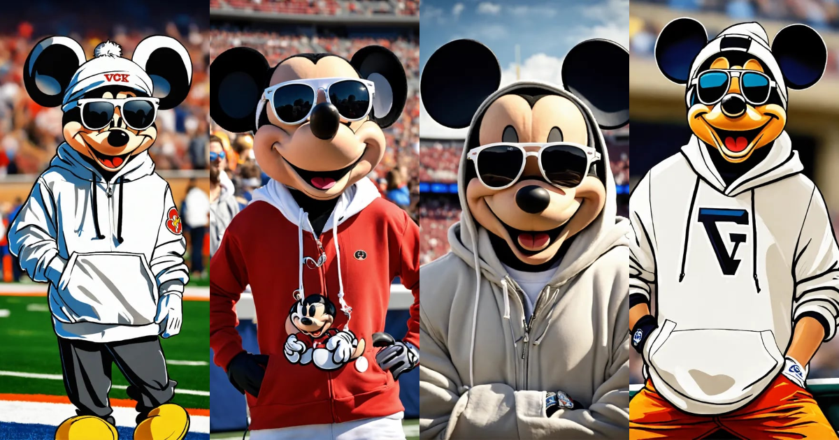 Lexica - Handsome cartooned Mickey Mouse in a white hoodie and ...